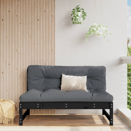 Canapea de mijloc de grădină, negru, 120x80 cm, lemn masiv pin