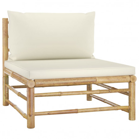 Canapea de mijloc pentru grădină cu perne, alb crem, bambus