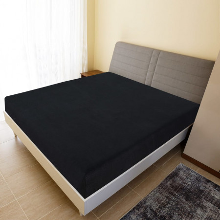 Cearșaf de pat cu elastic, negru, 140x200 cm, bumbac - Img 1