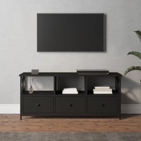 Comodă TV, negru, 102x33x45 cm, lemn prelucrat & fier