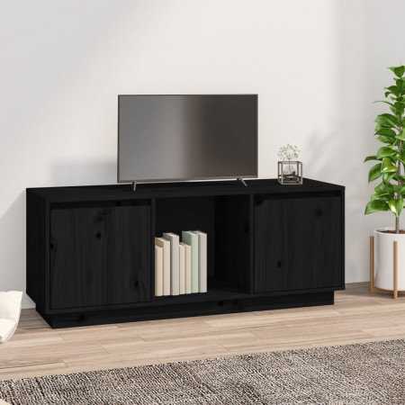 Comodă TV, negru, 110,5x35x44 cm, lemn masiv de pin - Img 1