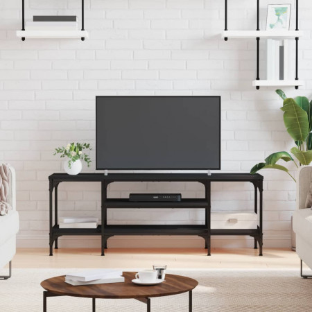 Comodă TV, negru, 121x35x45 cm, lemn prelucrat &amp; fier - Img 1