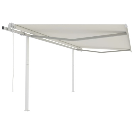 Copertină retractabilă automat, cu stâlpi, crem, 4,5x3,5 m