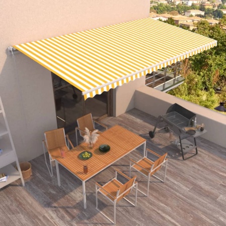 Copertină retractabilă automat, galben și alb, 600x350 cm