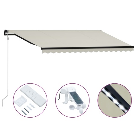 Copertină retractabilă cu senzor vânt & LED, crem, 400x300 cm