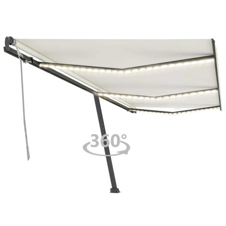 Copertină retractabilă manual cu LED, crem, 600x300 cm