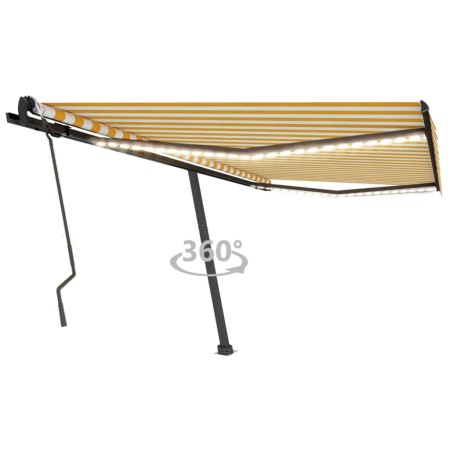 Copertină retractabilă manual cu LED, galben & alb, 400x300 cm