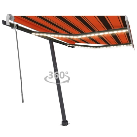 Copertină retractabilă manual cu LED portocaliu&maro 300x250 cm