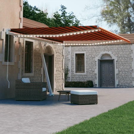Copertină retractabilă manual cu LED portocaliu&amp;maro 400x300 cm - Img 1