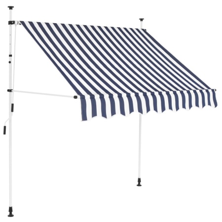 Copertină retractabilă manual, dungi albastru și alb, 150 cm