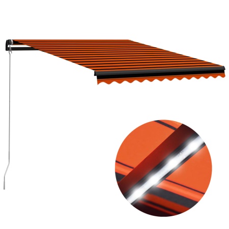 Copertină retractabilă manual LED portocaliu și maro 300x250 cm