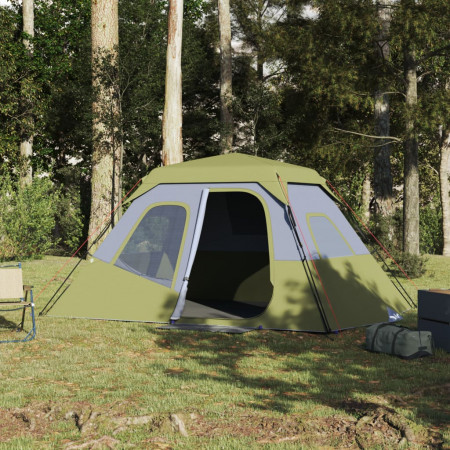 Cort de camping 6 pers. verde, impermeabil, configurare rapidă