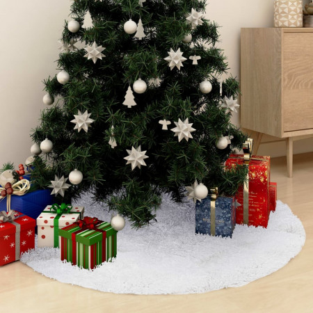 Covor fustă brad Crăciun cu șosetă alb 122 cm blană artificială