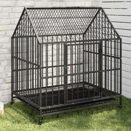 Cușcă pentru câini cu roți, negru, oțel galvanizat