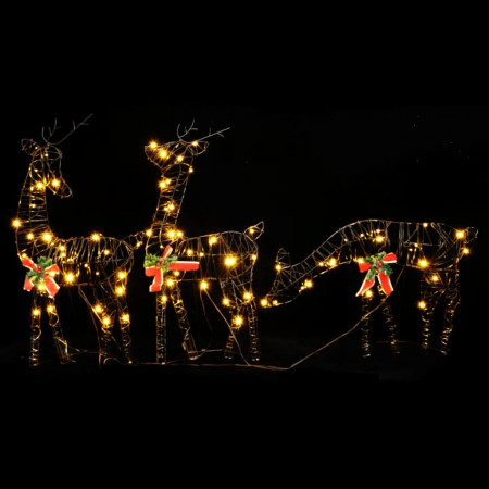 Decorațiune Crăciun familie de reni 90 LED-uri albe calde ratan