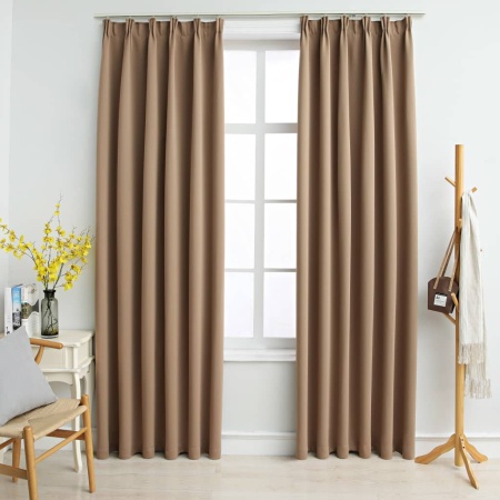 Draperii opace cu cârlige, 2 buc., gri taupe, 140 x 175 cm