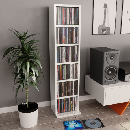 Dulap CD-uri, alb extralucios, 21x20x88 cm, lemn compozit