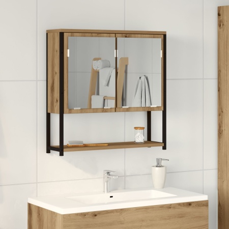 Dulap cu oglindă de baie, stejar artizanal 60x16x60 cm lemn