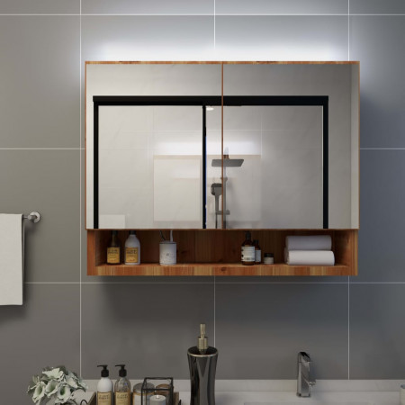 Dulap de baie cu oglindă și LED-uri, stejar 80 x 15 x 60 cm MDF