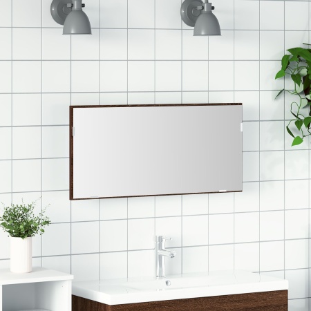 Dulap de baie cu oglindă și lumină LED Maro Stejar 80x37 cm