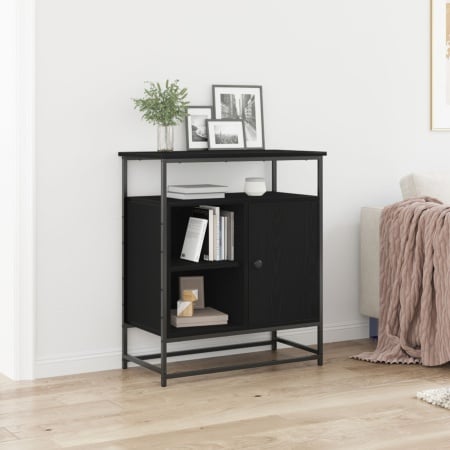 Dulap Negru Stejar 69x35x80 cm Lemn Ingineresc și Oțel