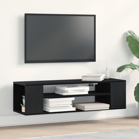 Dulap pentru TV , montat pe perete, Negru Stejar, 100x30x26,5 cm, din lemn prelucrat