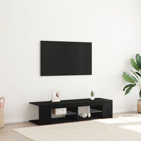 Dulap TV cu lumini LED, stejar negru, 135x39x30cm, lemn prelucrat