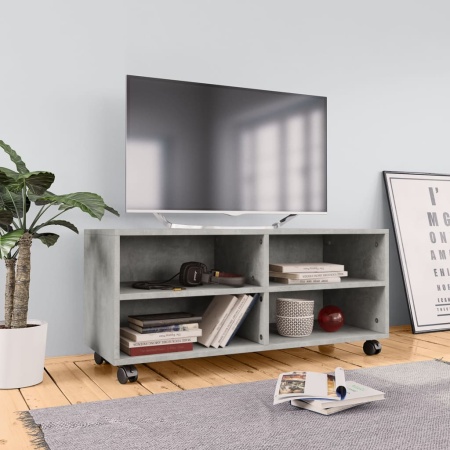 Dulap TV cu rotile, gri beton, 90x35x35, lemn prelucrat