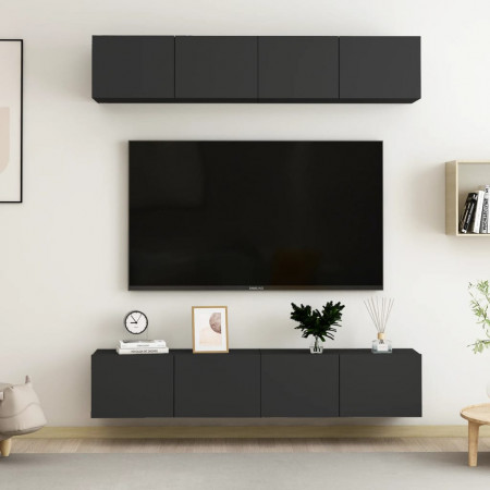 Dulapuri TV, 4 buc., negru, 80x30x30 cm, lemn prelucrat