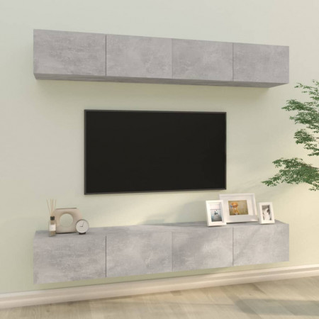 Dulapuri TV de perete, 4 buc, gri beton, 100x30x30 cm
