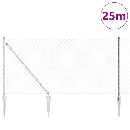 Gard din plasă de lanț cu 13 stâlpi cu vârf 1.2 x 25 m Oțel galvanizat