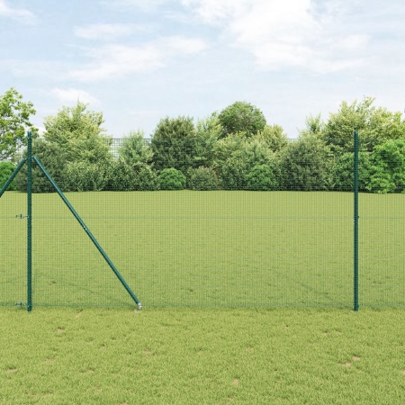 Gard din Plasă Sudată cu 13 Stâlpi cu Vârf Verde 1.5x25 m Oțel