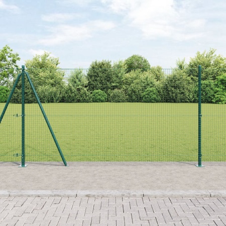 Gard din sârma sudată cu 13 stâlpi cu flanșă Verde 1.2x50 m Oțel