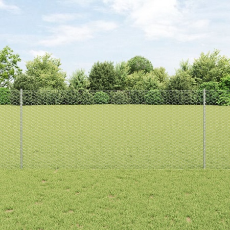 Gard hexagonal cu 22 stâlpi U argintiu 1x25 m din oțel