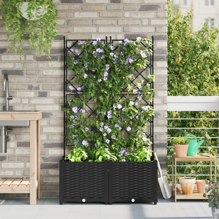 Ghiveci pentru grădină cu spalier 2 buc Negru 80x40x143 cm