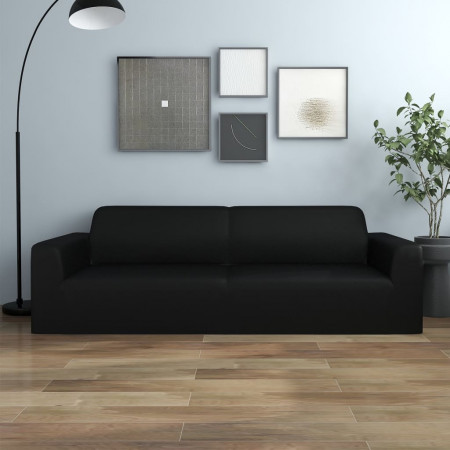 Husă elastică pentru canapea cu 3 locuri poliester jersey negru - Img 1