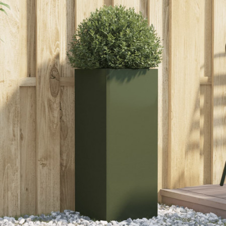 Jardinieră, verde măsliniu, 32x27,5x75 cm, oțel laminat la rece