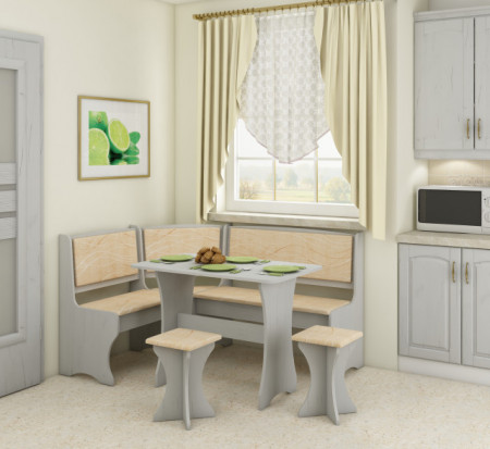 Kitchen Corner Set With Stools | Monaco/Craft White - Img 1