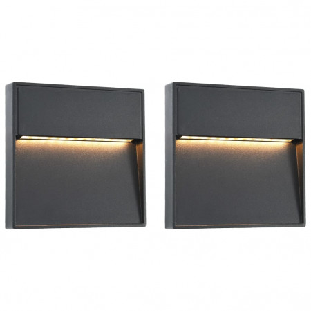 Lămpi de perete LED de exterior, 2 buc., negru, 3 W, pătrat