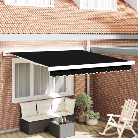 Marchiză Manuală Retractabilă Neagră 300x250 cm, Țesătură de Înlocuire pentru Marchiză 3x2.5 m Cadru Negru