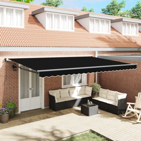 Marchiză Retractabilă Manuală Neagră 500x300 cm, viaXL Material de schimb pentru marchiză 5x3 m Cadru Negru