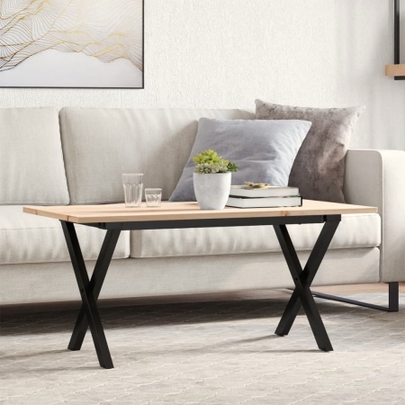 Masă de cafea, cadru X, 90x40x45 cm, lemn masiv pin și Oţel
