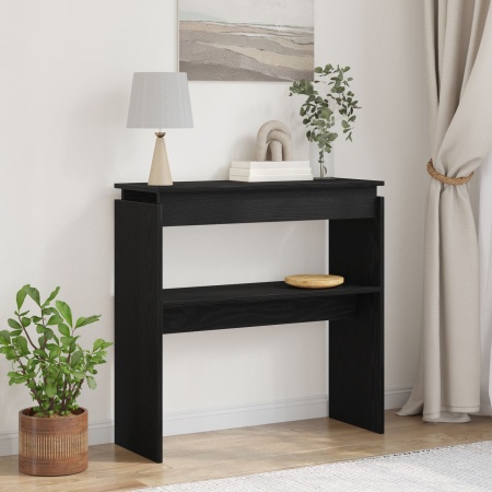 Masă de Consolă Negru Stejar 80x30x80 cm din Lemn Compozit