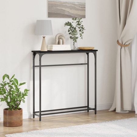 Masa de consolă Stejar negru Cadru din metal, blat din MDF Compactă