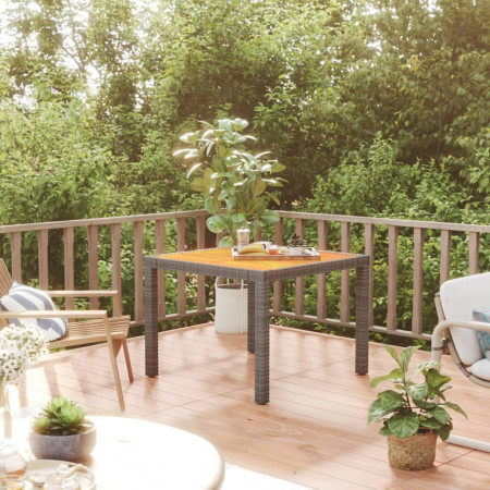 Masă de grădină, gri, 90x90x75 cm, poliratan/lemn de acacia
