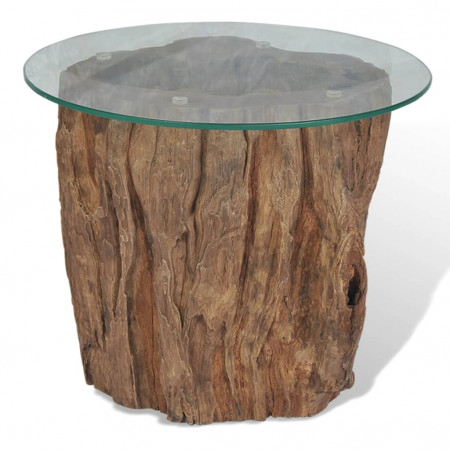 Măsuță de cafea, lemn de tec și sticlă, 50 x 40 cm - Img 1