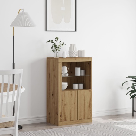 Mobilă laterală cu lumini LED Stejar artisan 60,5x37x100 cm