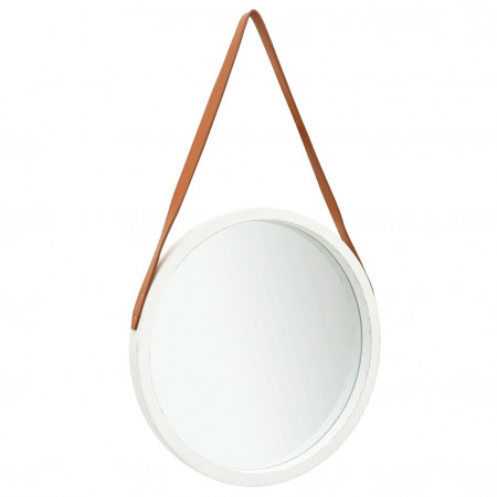 Oglindă de perete cu o curea, 50 cm, alb