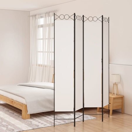 Paravan de cameră cu 4 panouri, alb, 160x220 cm, textil