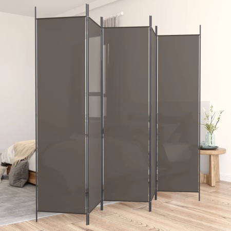Paravan de cameră cu 5 panouri, antracit, 250 x 220 cm, textil